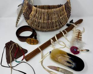 62 NativeInspiredDecorLotAntlerKnifeFluteBasketMore