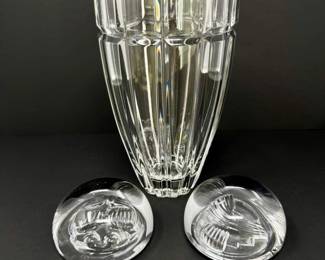 33 MikasaPrismStyleCutCrystalVaseTwoPressedGlassPaperweights