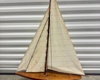 48 VintageWoodenSailboatModelwCanvasSailsDisplayStand