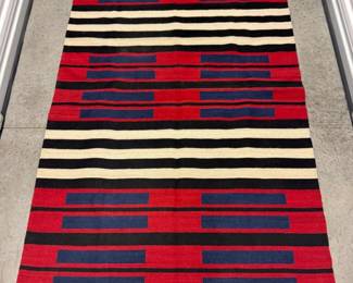 100 AuthenticNavajoStyleWoolRugRedBlackBlueStripes