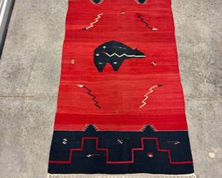 105 HandwovenWoolRugRedBlackBearDesign