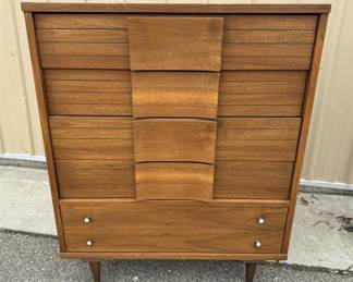 Northwestern Bedding Co. Mid Century Modern Tall Wood Dresser