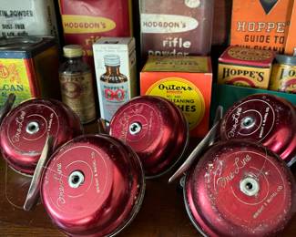 Vintage Wright & McGill “One-Line” fishing reels; vintage rifle and shotgun powders.