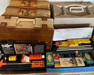 Fishing tackle and gun cleaning kits.