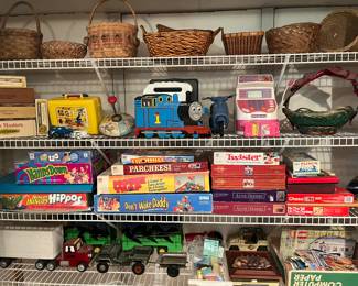 Toys, games, and baskets.