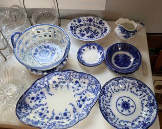 Selection of flow blue china.