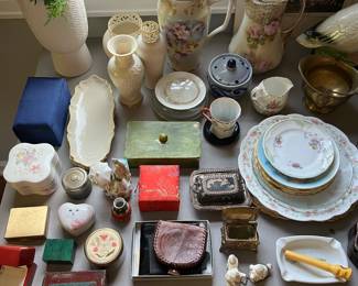 Lots of vintage pottery, china, metalware and more.
