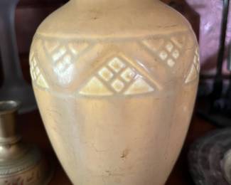 Rookwood Pottery vase with matte yellow glazing.