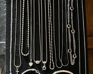 Vintage sterling silver necklaces and bracelets.