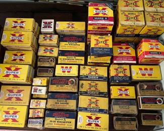 Large selection of vintage ammo including Remington, Winchester, Western, and others.