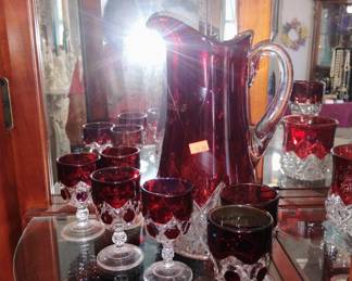 501. PITCHER AND 6 GLASSES $65