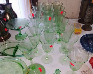 549. GREEN DEPRESSION GLASS PRICED PER PIECE. CALL FOR PRICE