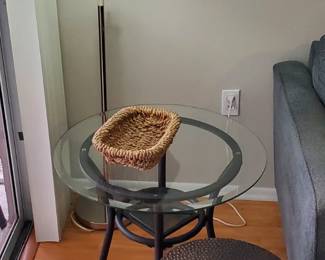 Two glass end tables and matching coffee table