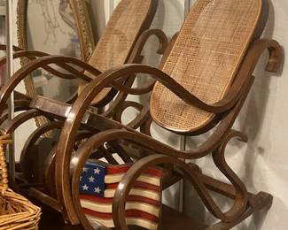 Mid Century Childs Cane Back Bent Wood Rocker.