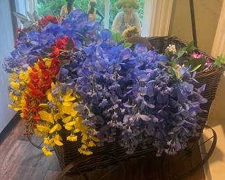 Rolling wagon of silk flowers