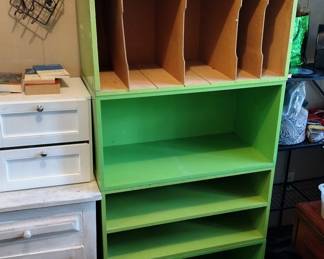 Stacking lime green painted plywood shelf set