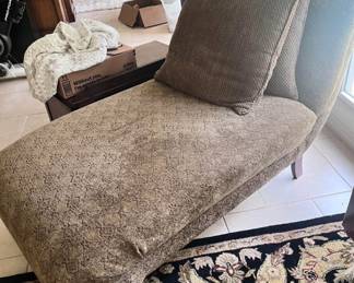 Upholstered chaise lounge. Down filled
34” w X 37” l X 37” h