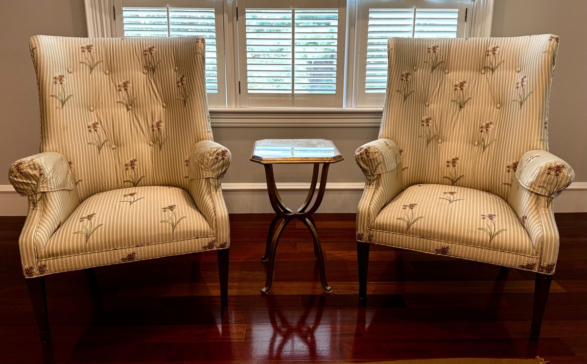Pair  of button back tall accent chairs
