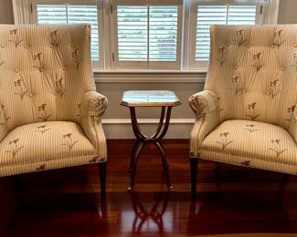 Pair  of button back tall accent chairs