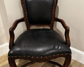 Leather accent chair with nailhead trim