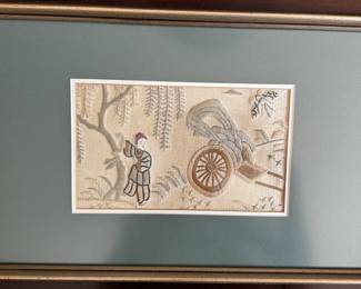 Framed Asian fabric art