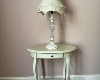 Ivory oval side table with drawer (2 available)