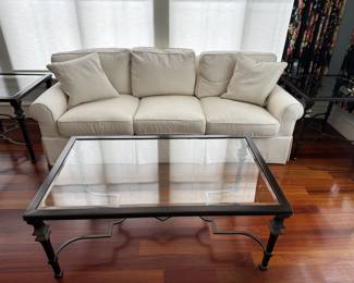 Ivory sofa by Lee Industries with coffee and side tables