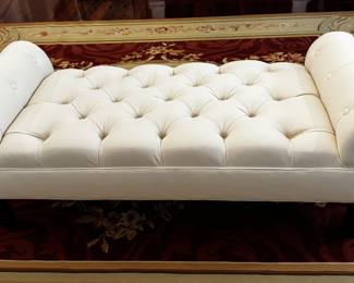 Tufted roll arm ivory bench by Sutter Street