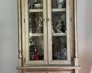 Tall silver painted display cabinet