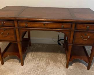 Wooden Desk with Four 4 Drawers and lower shelving