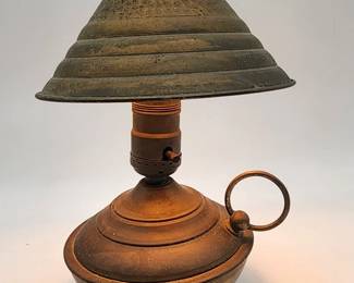 arts & crafts brass lamp w hammered shade