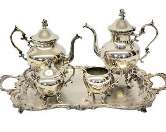 gorgeous silver on copper tea set 