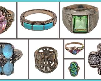 several unique sterling silver rings