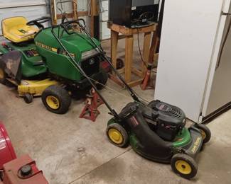 John Deere riding lawn tractor and push mower