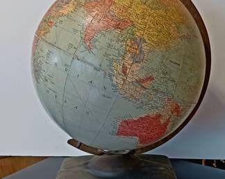 1947 Replogle globe on stand with its original book