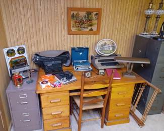 Old typewriters and office supplies 