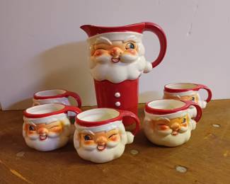 Very scarce Winky Santa pitcher with 6 cups