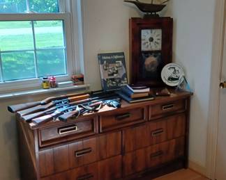 Picture of Rev. Homer Greene's office, early history book on Watauga County NC, Ogee mantel clock and BB guns