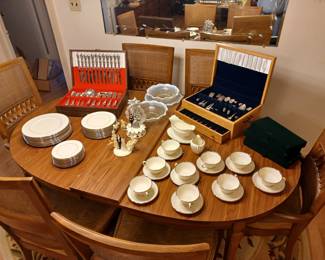 Set of Lenox china, 2 nice solverplate flatware sets, and opalescent glassware.