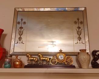 Cool etched MCM over mantle mirror, electric carriage clock and more