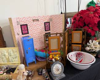 American Girl doll stage, locker, picture frames, sewing