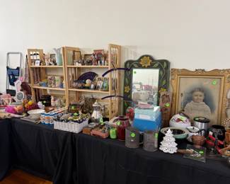 pottery, mirrors, antique child portrait,