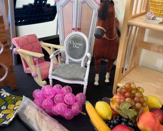 American Girl doll chair, bureau, horse, hot pink grapes\