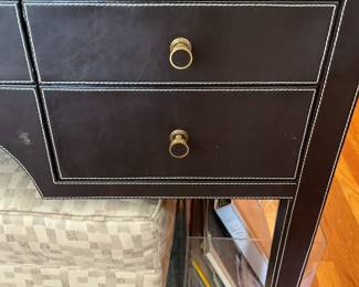 Leather and brass desk 31.5” x 60” x 24” $1200 + tax