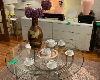 Round glass coffee table 17.5” x 49” $120 + tax
