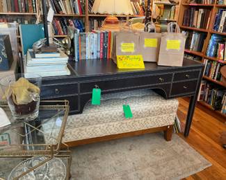 Leather and brass desk 31.5” x 60” x 24” $1200 + tax