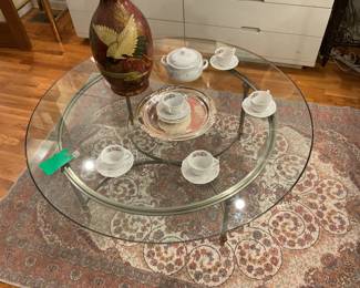 Round glass coffee table 17.5” x 49” $120 + tax