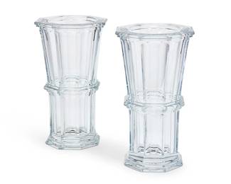 221
A pair of Baccarat glass 'Harcourt' vases
Late 20th/early 21st century
Each with etched factory marks
Of heavy octagonal form
2 pieces
Each: 12.5" H x 7" Dia.
Estimate: $500 - $700