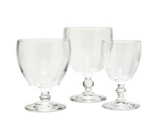 236
Two sets of Steuben clear glass stemware
Late 20th/early 21st century
Each etched: Steuben
Comprising ten Steuben glass 5.25" water goblets and four Steuben glass 4.5" claret glasses
14 pieces
Each goblet: 5.25" H x 3.5" Dia.; Each claret: 4.5" H x 3.75" Dia.
Estimate: $300 - $500