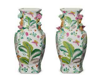 281
A pair of Chinese-style porcelain vases
20th century
Each marked to underside: Gump's
Retailed by Gump's, each baluster-form vase decorated with foliate and butterfly motifs
2 pieces
Each: 14.5" H x 7" W x 5.625" D
Estimate: $200 - $300